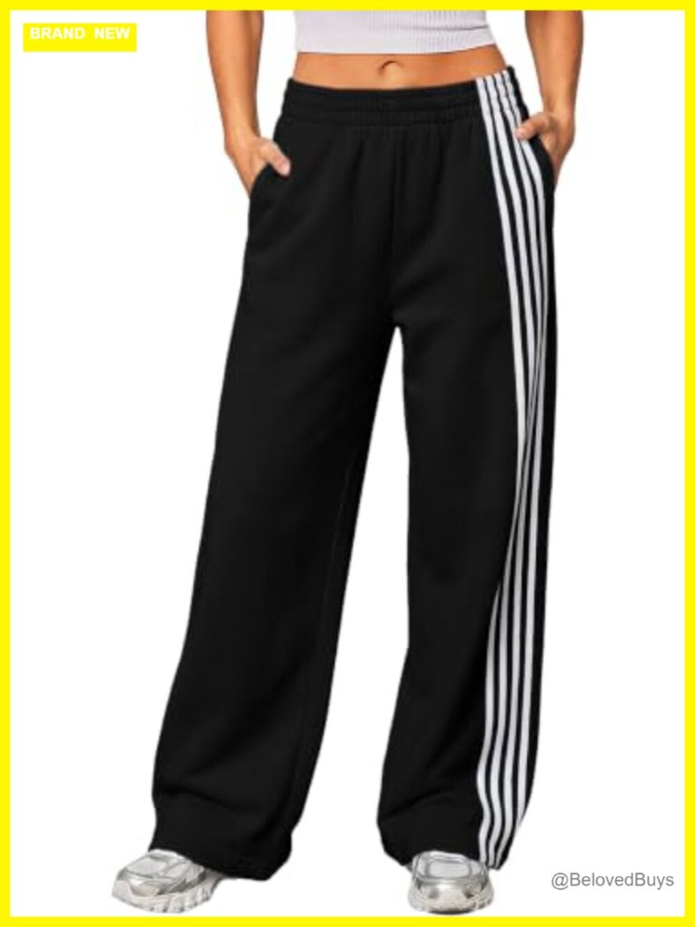Wide Leg Sweatpants Baggy Striped Track Pants High Waist Drawstring Fleece